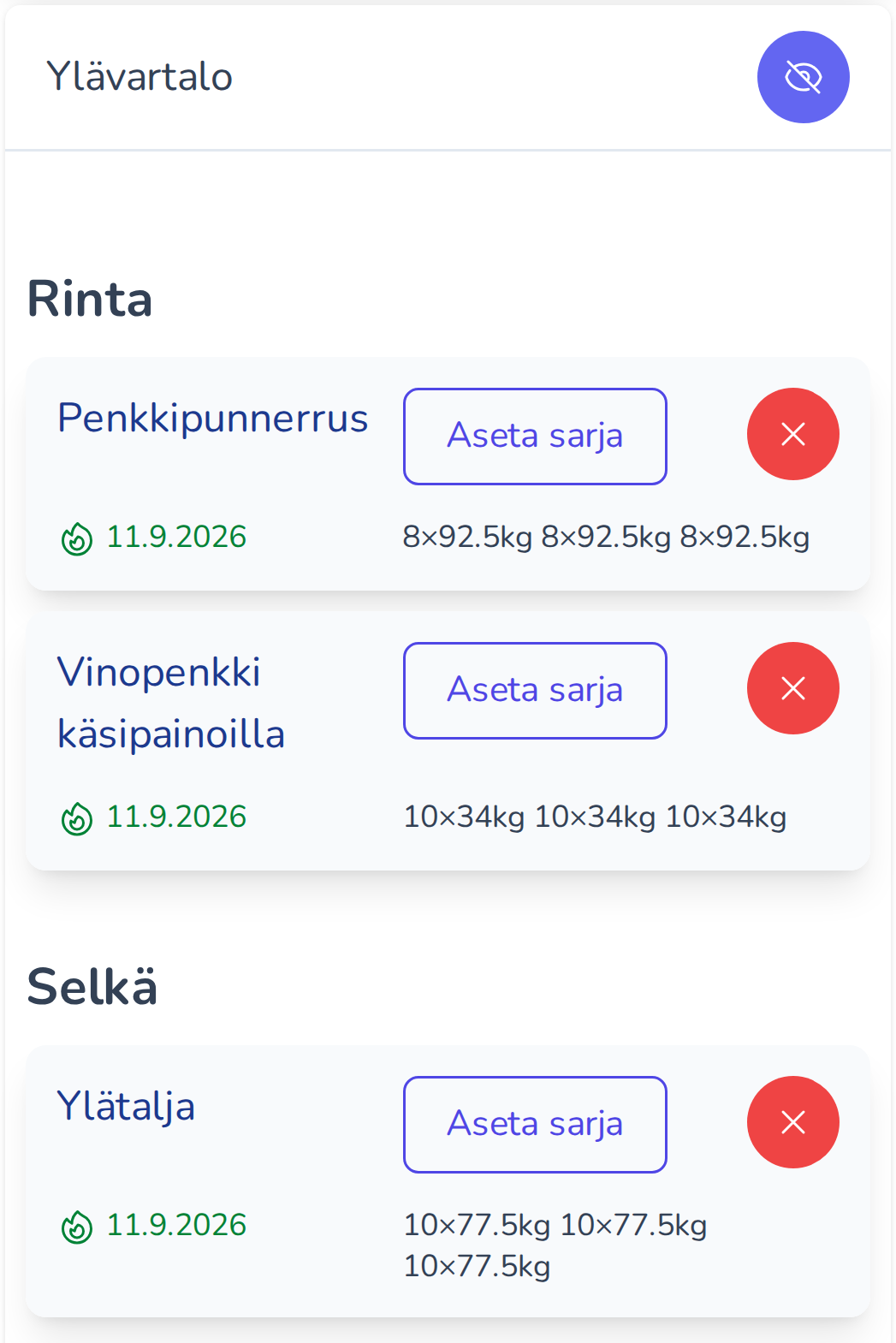 Treenipäiväsi valmiina